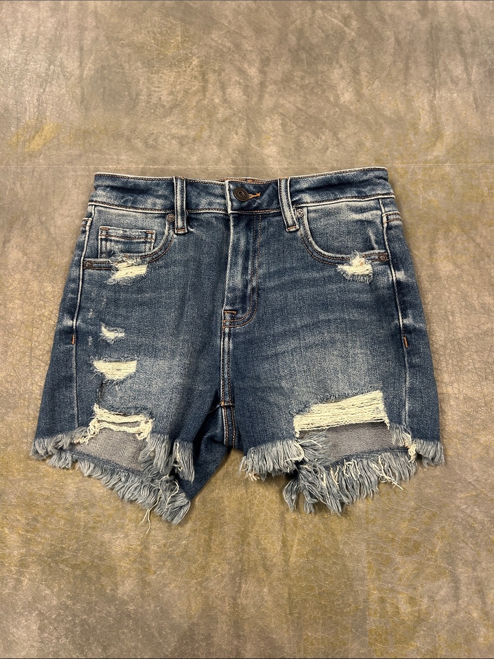 HIDDEN Sofie High Rise Mom Shorts with Raw Hem - Dark Blue